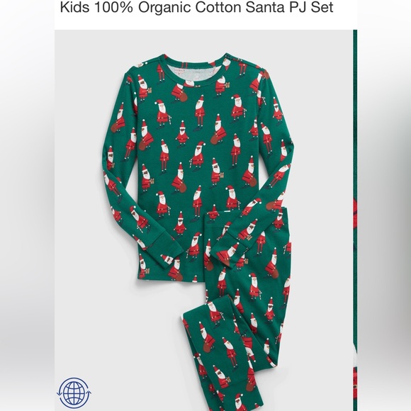 NWT Gap Boys Christmas Pajamas Organic Green Two Piece Santas: White/Black 6 8 - Picture 1 of 6
